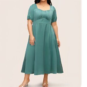 Bloomchic Heart Neckline Shirred Gathered Maxi Dress